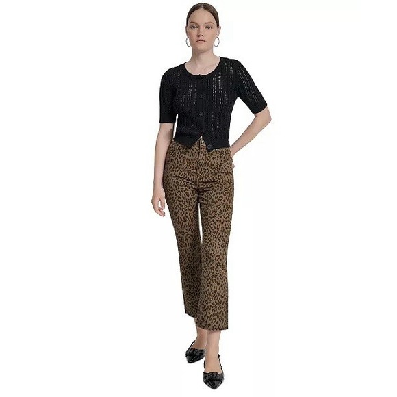 DKNY Women's High Rise Brown Black Leopard Print Size 27 NWT Pants - Picture 3 of 11